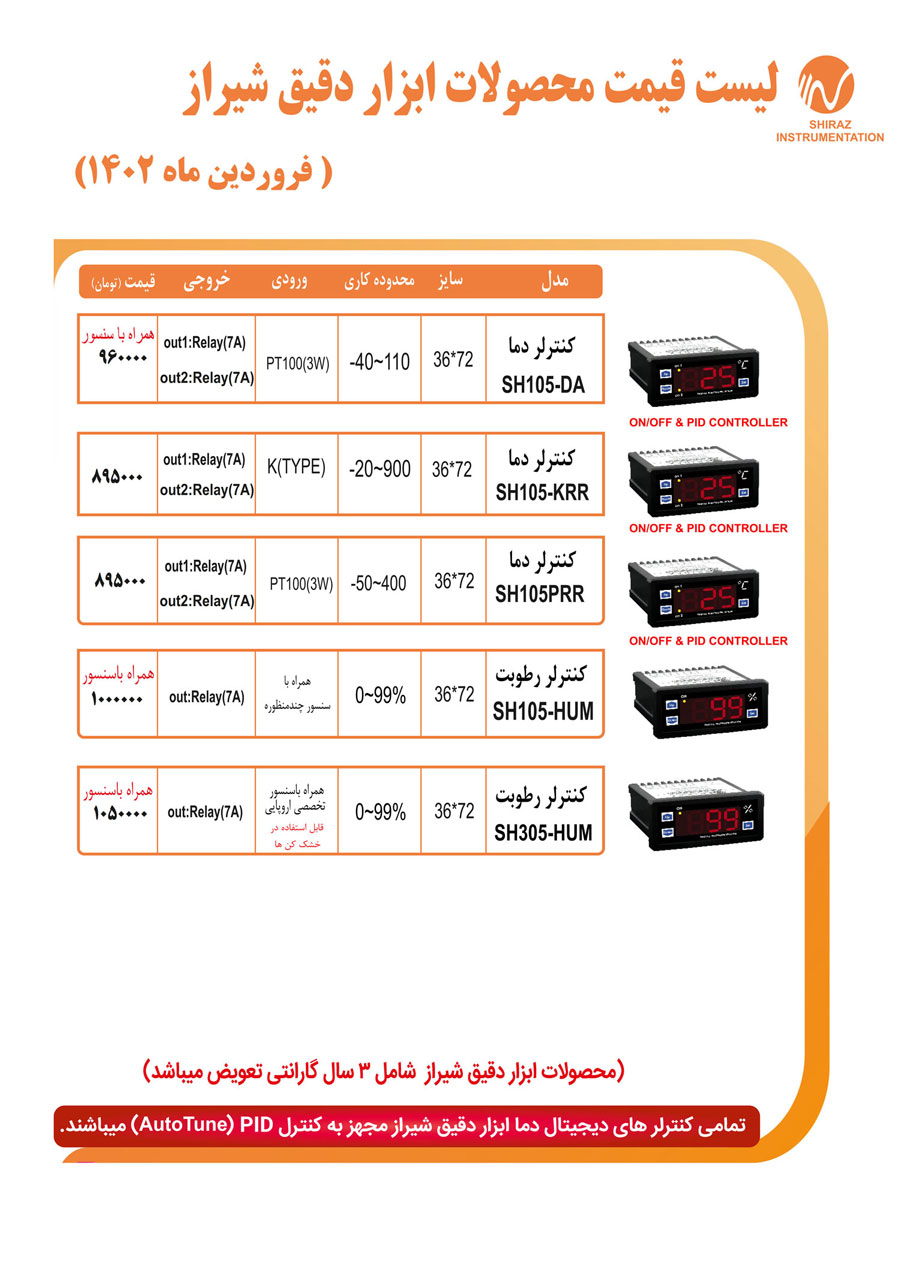 لیست قیمت ابزار دقیق شیراز